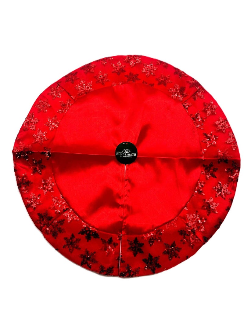 Kurt Adler Tiny 20-inch Miniature Satin Tree Skirt with Sequined Snowflake Border for Table Top Trees (Red) - Image 1